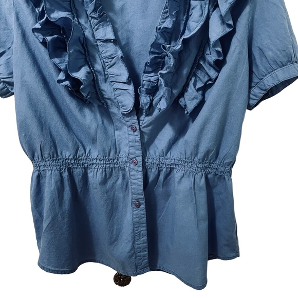 Antilia Femme Womens Short Sleeve Top Ruffle Collar 100% Cotton Size M - Picture 3 of 5